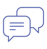 icono lineal diálogo paciente con profesional, color violeta